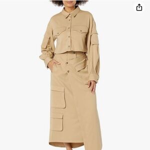 The Drop Travertine Long Asymmetric Cargo Skirt by Karen Britchick